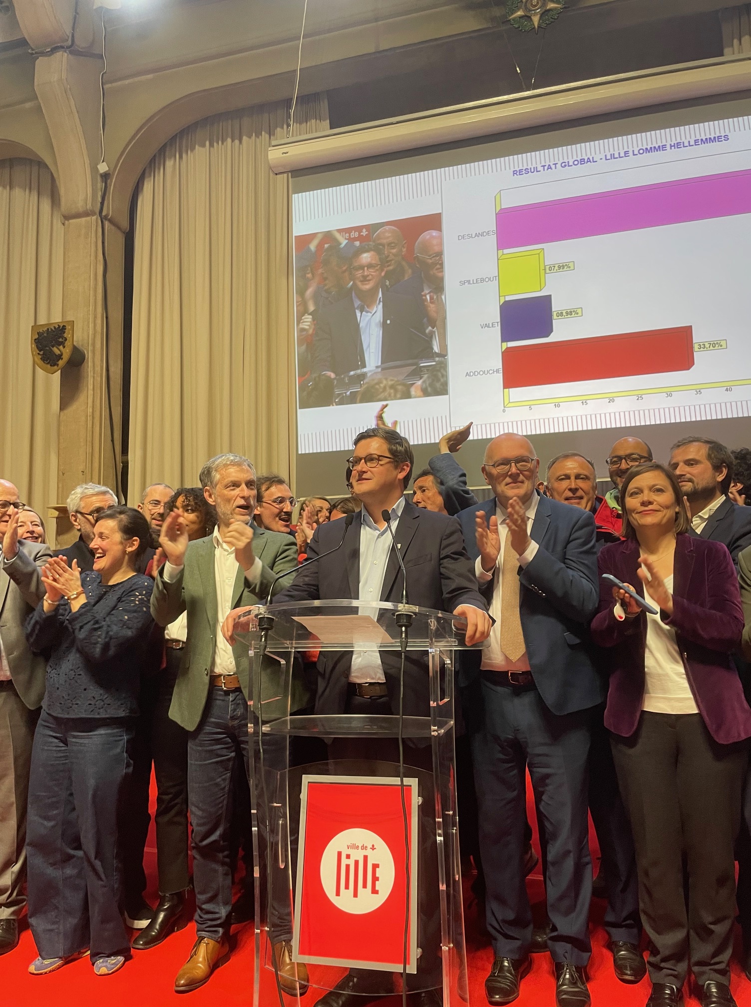 Arnaud Deslandes est largement réélu maire de Lille avec 49,33 %. Photo : Alexandre Van Assche/Pépère News